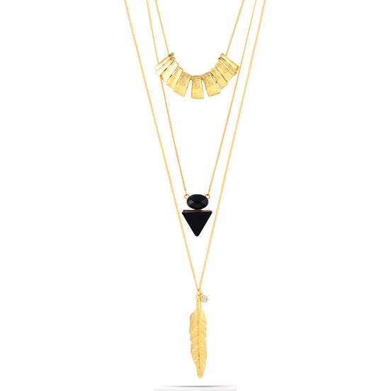 Tazza-Gold-Tone Metal Three Layered Necklaces