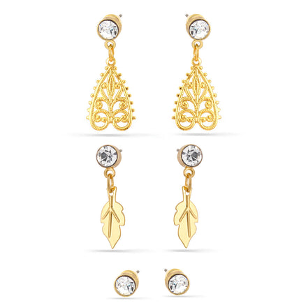 Gold-Tone Metal Crystal Set Of 3 Stud Earrings