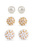 SET OF 3 PEARL AND CRYSTAL STUD EARRINGS #SQ2581 (MD3)