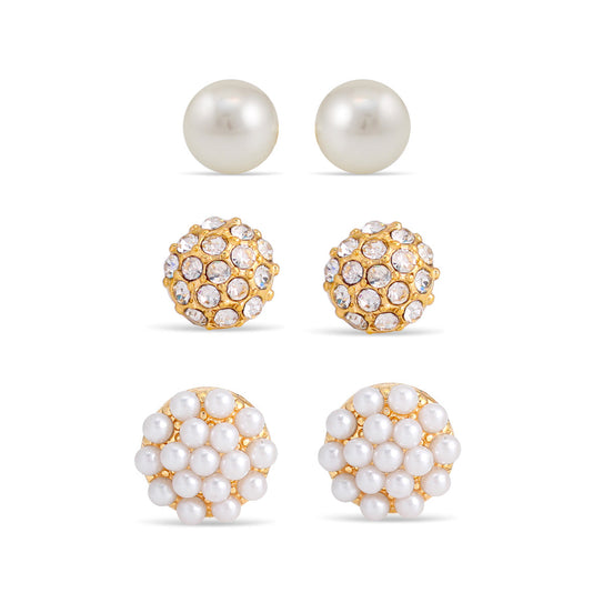 SET OF 3 PEARL AND CRYSTAL STUD EARRINGS #SQ2581 (MD3)