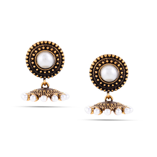 Gold-Tone Metal Cream Pearl Dome Earrings