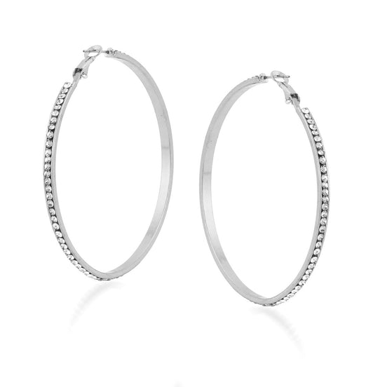 Tazza-Rhodium-Tone Metal Crystal Hoop Earrings