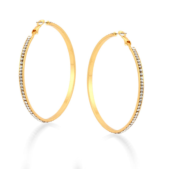 Tazza-Gold-Tone Metal Crystal Hoop Earrings