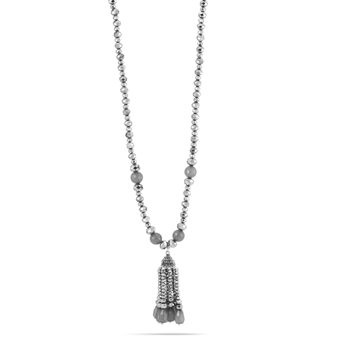 Hematite And Grey Beads Tassel Necklaces
