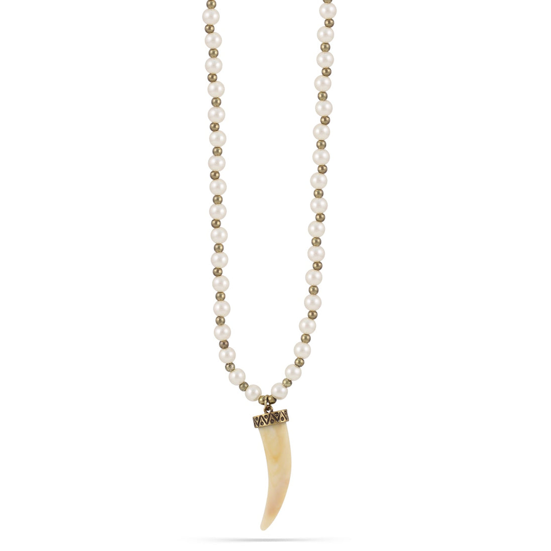 Gold-Tone Metal Cream Pearl Horn Pendant Adjustable Lobster Claw Closures Neckaces