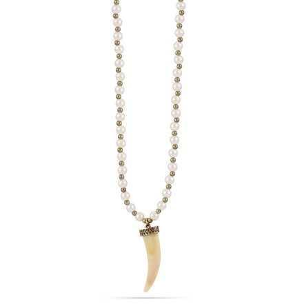 Gold-Tone Metal Cream Pearl Horn Pendant Adjustable Lobster Claw Closures Neckaces