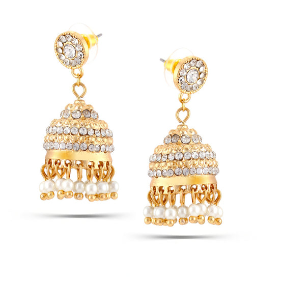 Gold-Tone Metal Pearl And Crystal Dome Earrings