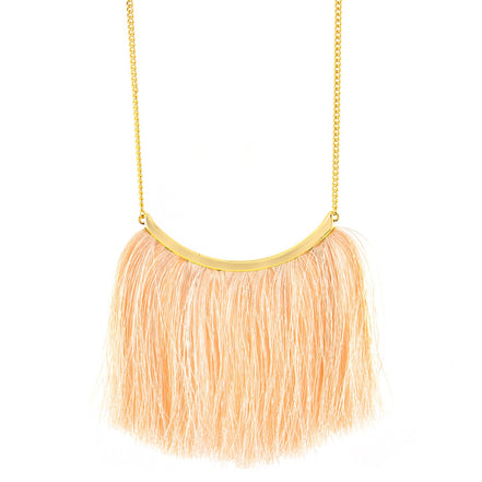 Tazza-Gold-Tone Metal Cream Tassel Necklace