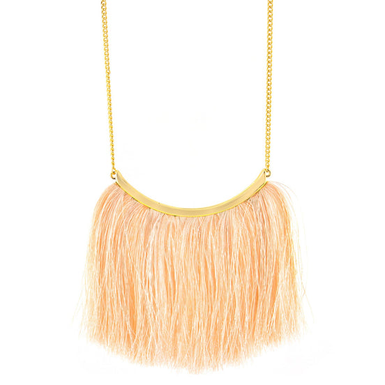 Tazza-Gold-Tone Metal Cream Tassel Necklace