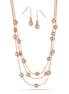 Rose Gold-Tone Metal Champagne Pearl Three Layered  Lobster Claw Closure Necklaces And Earrings Set