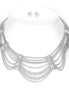 Rhodium-Tone Metal Multilayered Chain Adjustable Lobster Closure Necklaces And Earrings Set