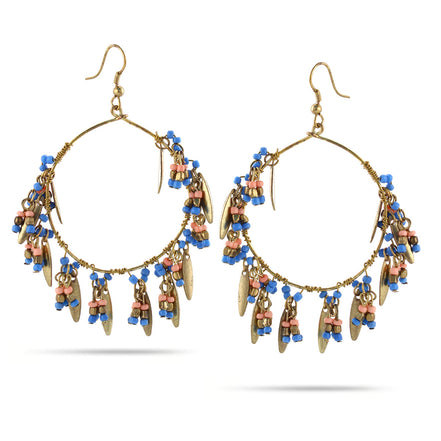 Gold-Tone Metal Blue And Pink Beads Drop Earrings