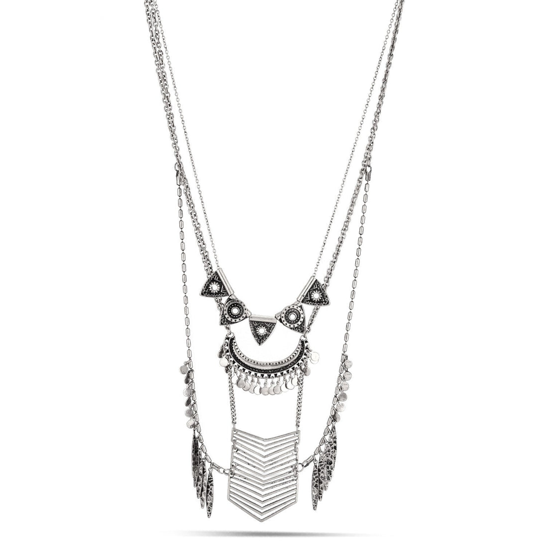 Silver-Tone Metal Multilayered Adjustable Lobster Closure Necklaces
