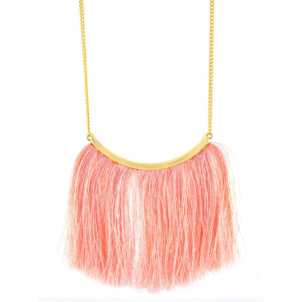 Tazza-Gold-Tone Metal Pink Tassel Necklace