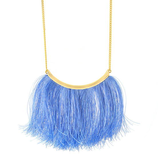Tazza-Gold-Tone Metal Blue Tassel Necklace