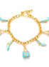 Gold-Tone Metal Crystal Turquoise Charms Wrap Around Bracelets