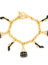 Gold-Tone Metal Crystal Black Charms Wrap Around Bracelets