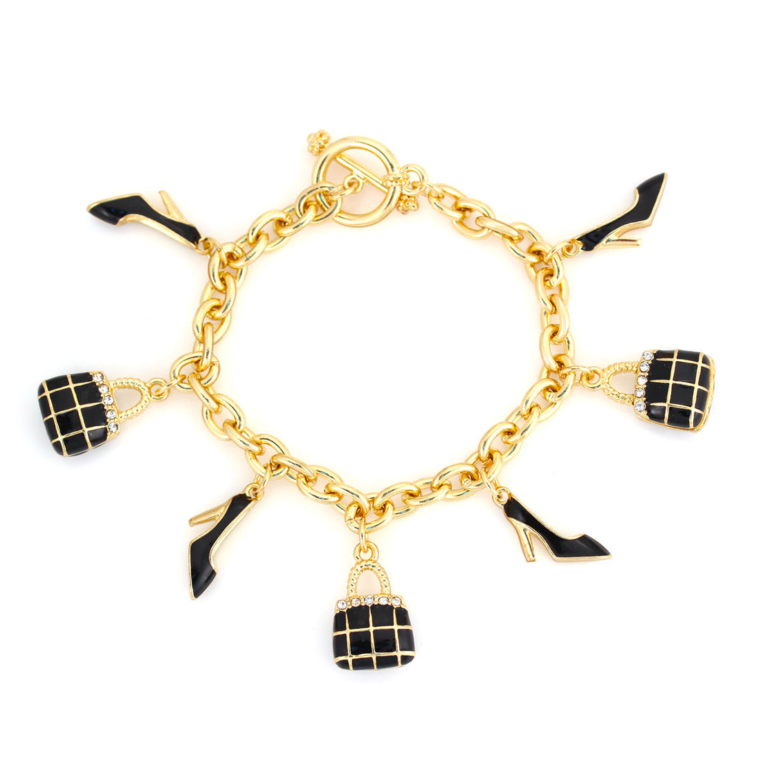 Gold-Tone Metal Crystal Black Charms Wrap Around Bracelets