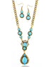 Gold-Tone Metal Turquoise Earrings And Adjustable Lobster Closure Necklaces Set