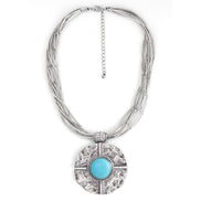 Silver-Tone Metal Turquoise Pendant Adjustable Lobster Claw Closures Neckaces