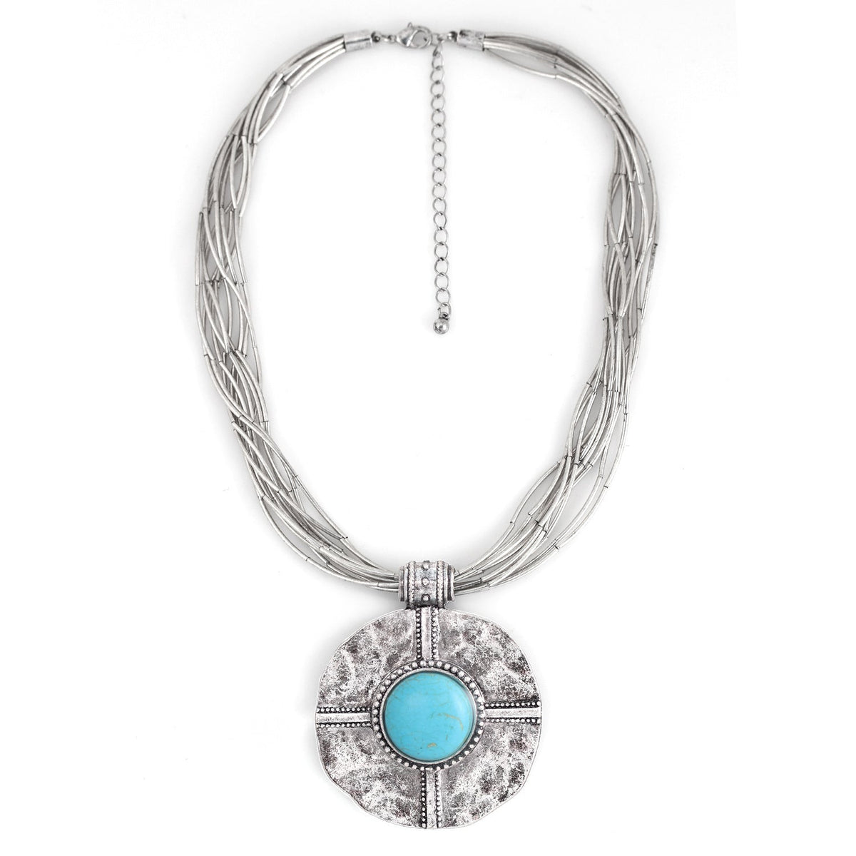 Silver-Tone Metal Turquoise Pendant Adjustable Lobster Claw Closures Neckaces
