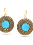 Gold Oxidized-Tone Metal Turquoise Round Earrings