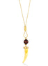 Gold-Tone Metal Brown Beads Horn Pendant Adjustable Lobster Closure Necklces