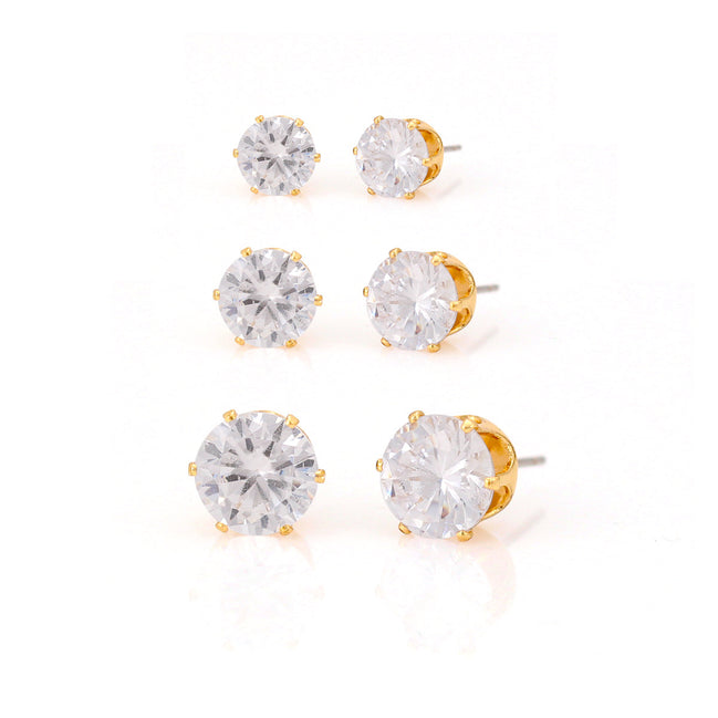 Gold-Tone Metal Set Of 3 Crystal Stud Earrings