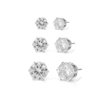 Rhodium-Tone Metal Set Of 3 Crystal Stud Earrings