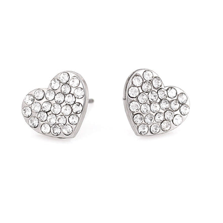 Silver-Tone Metal Heart Crystal Stud Earrings