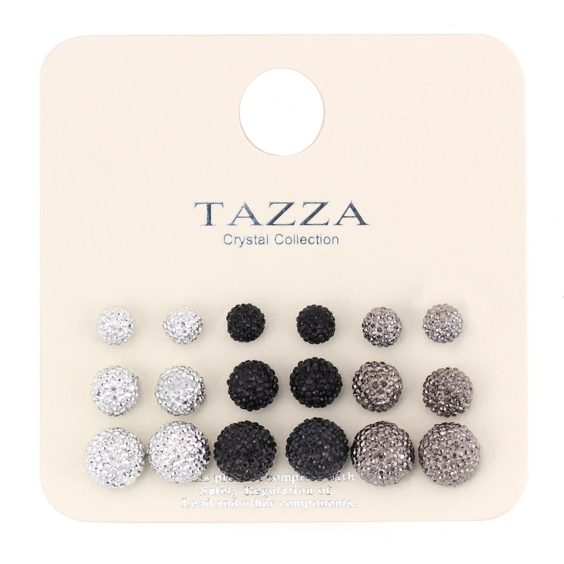 Silver Hematite And Black Set Of 9 Stud Earrings