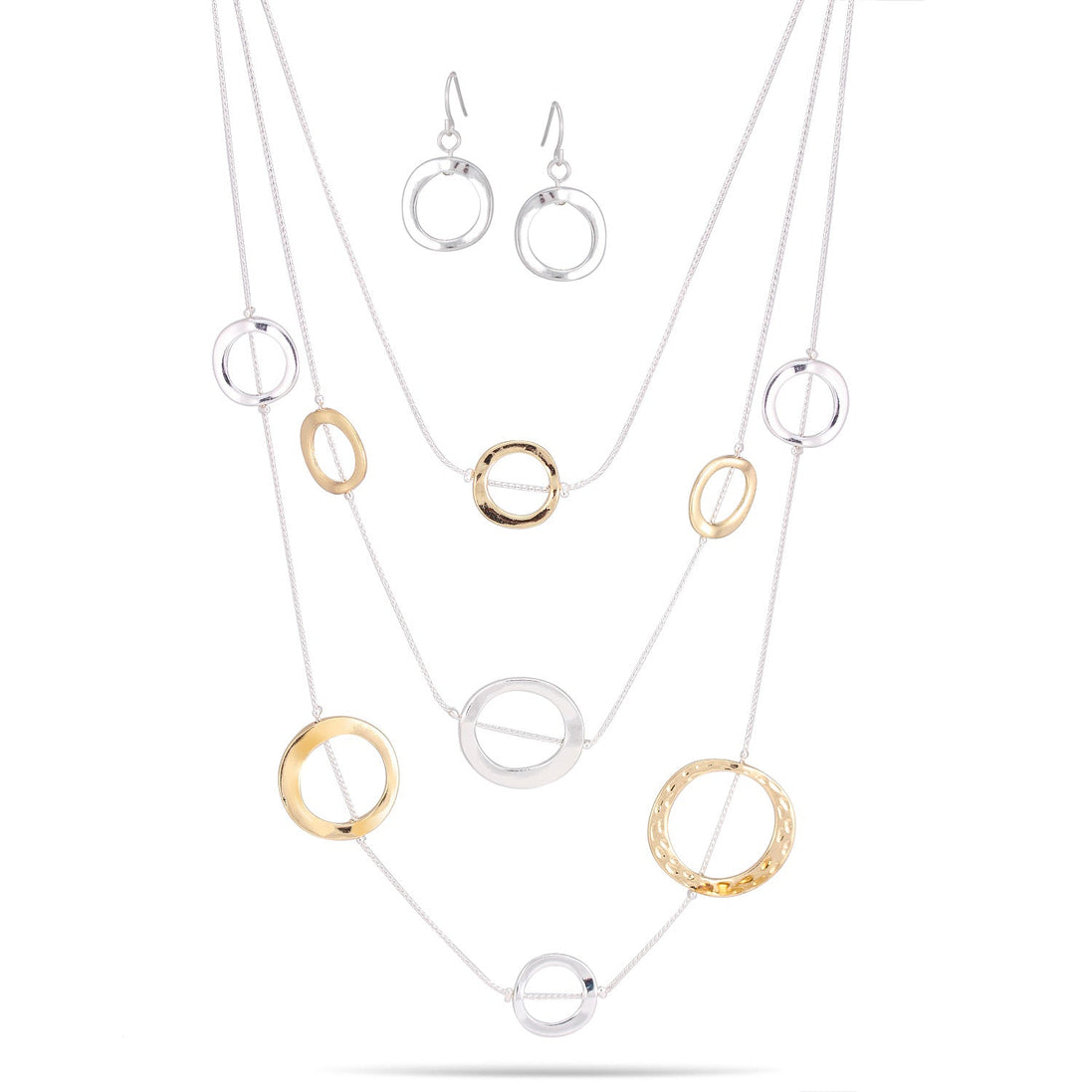 Gold And Silver-Tone Metal Link Earrings And Adjustable Lobster Claw Closure Necklaces Set