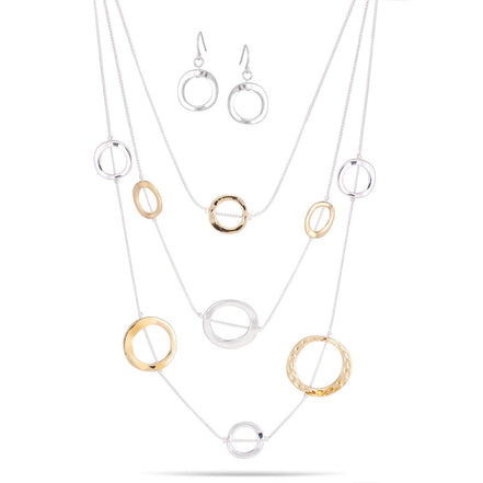 Gold And Silver-Tone Metal Link Earrings And Adjustable Lobster Claw Closure Necklaces Set