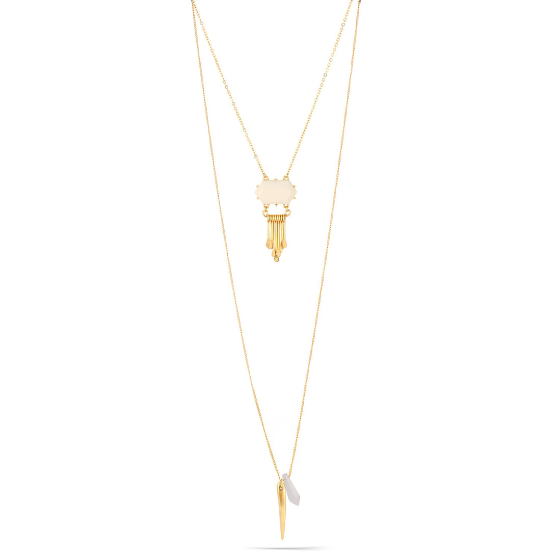 Gold-Tone Metal Cream Pendant Adjustable Lobster Claw Closure Tassel Necklace 