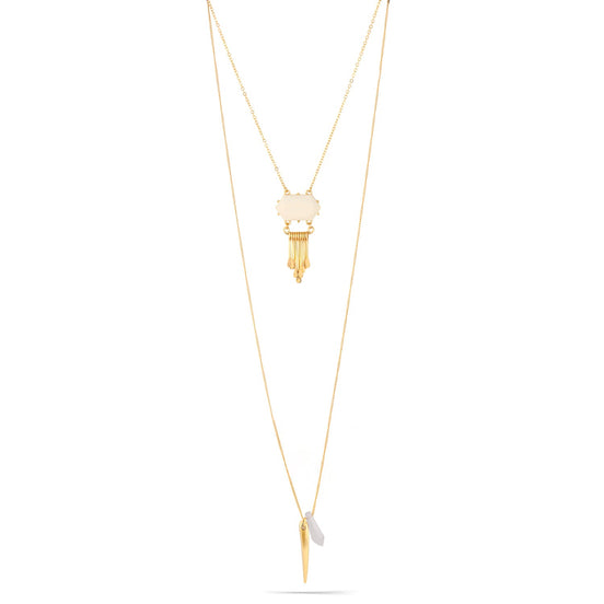 Gold-Tone Metal Cream Pendant Adjustable Lobster Claw Closure Tassel Necklace 