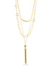 Gold-Tone Metal Multilayered Adjustable Lobster Claw Closure Crystal Tassel Necklace