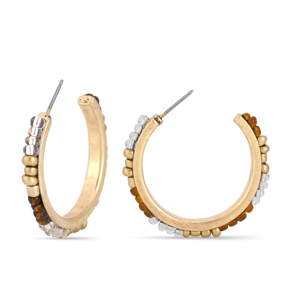 Gold-Tone Metal Brown And Gold Beads Stud Earrings