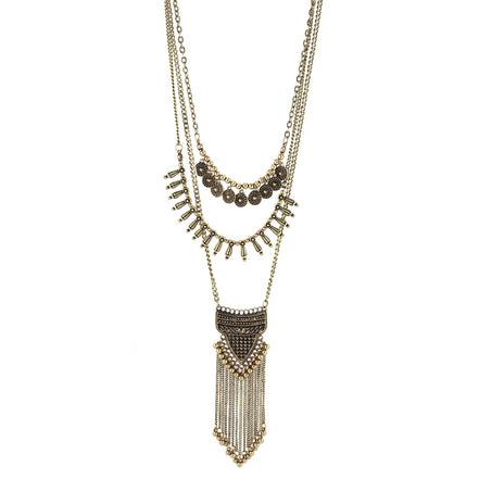 Gold-Tone Metal Adjustable Lobster Claw Closures Layered Tassel Necklaces