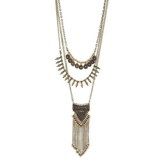 Gold-Tone Metal Adjustable Lobster Claw Closures Layered Tassel Necklaces