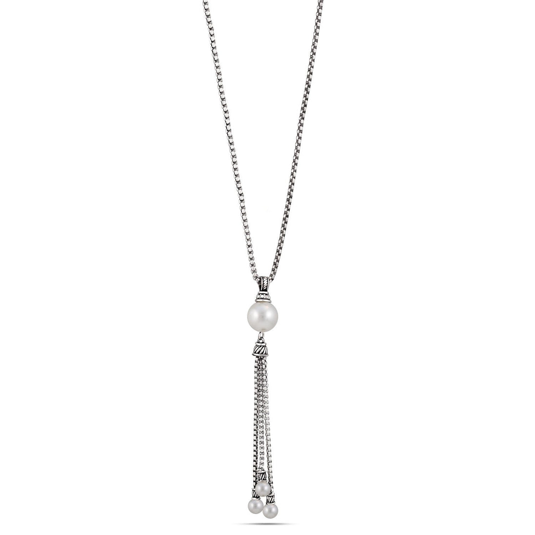 Silver-Tone Metal Crystal And Pearl Tassel  Adjustable Lobster Claw Closure Necklaces