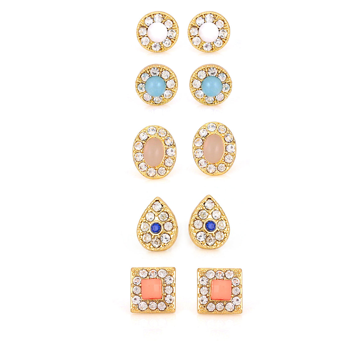 Gold-Tone Metal Set Of 5 Crystal Stud Earrings
