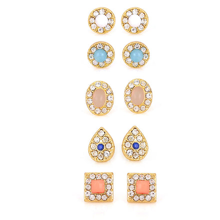 Gold-Tone Metal Set Of 5 Crystal Stud Earrings