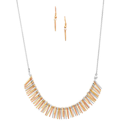 Silver-Gold-Rosegold-Tone Metal Earrings And Adjustable Lobster Closure Necklaces Set