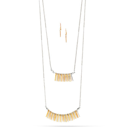 Gold-Rosegold-Silver-Tone Metal Two Layered Adjustable Lobster Claw Closures Necklaces And Earrings Set