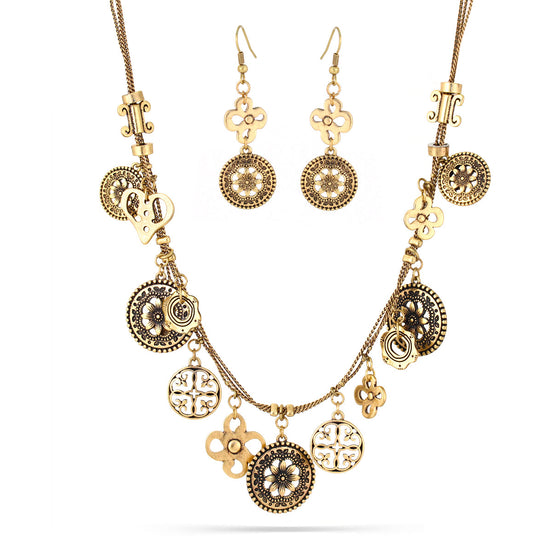 Gold-Tone Metal Adjustable Lobster Closure Charm Necklace 