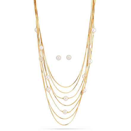 Gold-Tone Metal Layered Pearl Necklaces