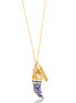 Gold-Tone Metal Charms Blue Horn Pendant Adjustable Lobster Claw Closure Necklaces