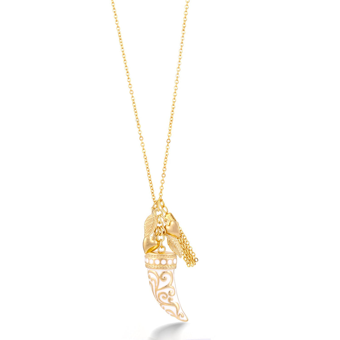Gold-Tone Metal Charms White Horn Pendant Adjustable Lobster Claw Closure Necklaces