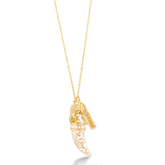 Gold-Tone Metal Charms White Horn Pendant Adjustable Lobster Claw Closure Necklaces