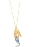 Gold-Tone Metal Charms Blue Turquoise And Coral Horn Pendant Adjustable Lobster Claw Closure Necklaces